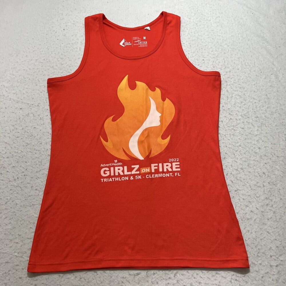 Leslie Jordan Women's Medium 2022 Girlz on Fire Athletic Tank Top Triathalon 5K